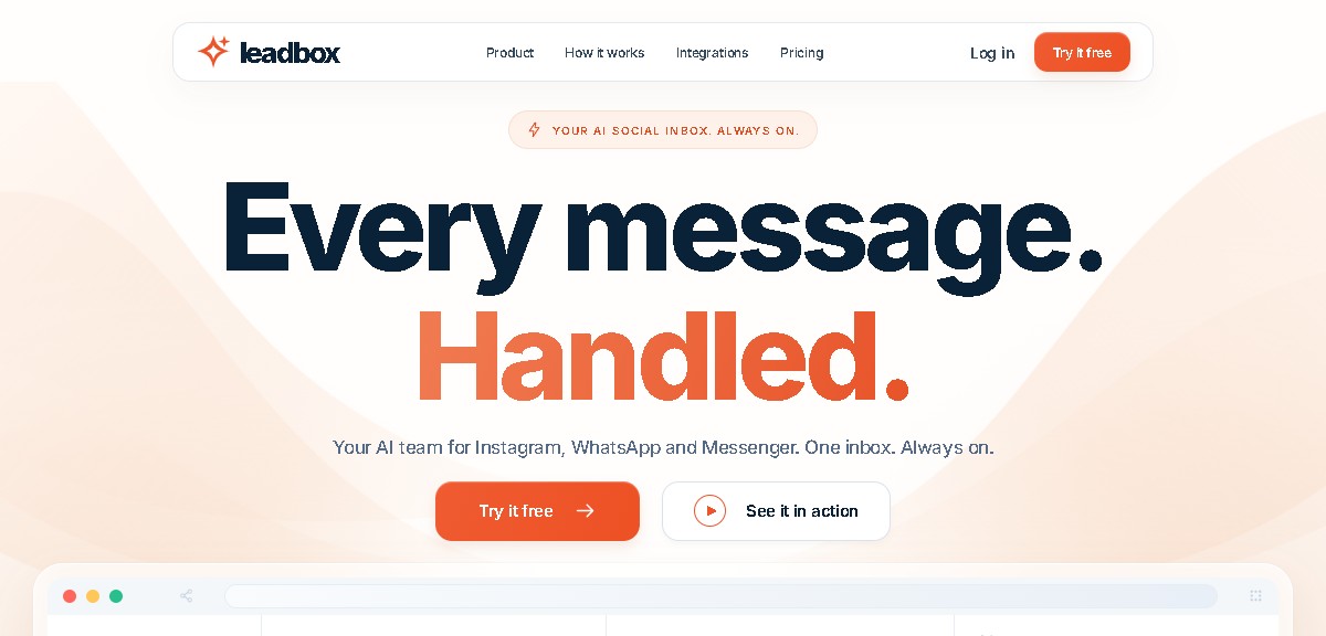 Leadbox AI social inbox — home
