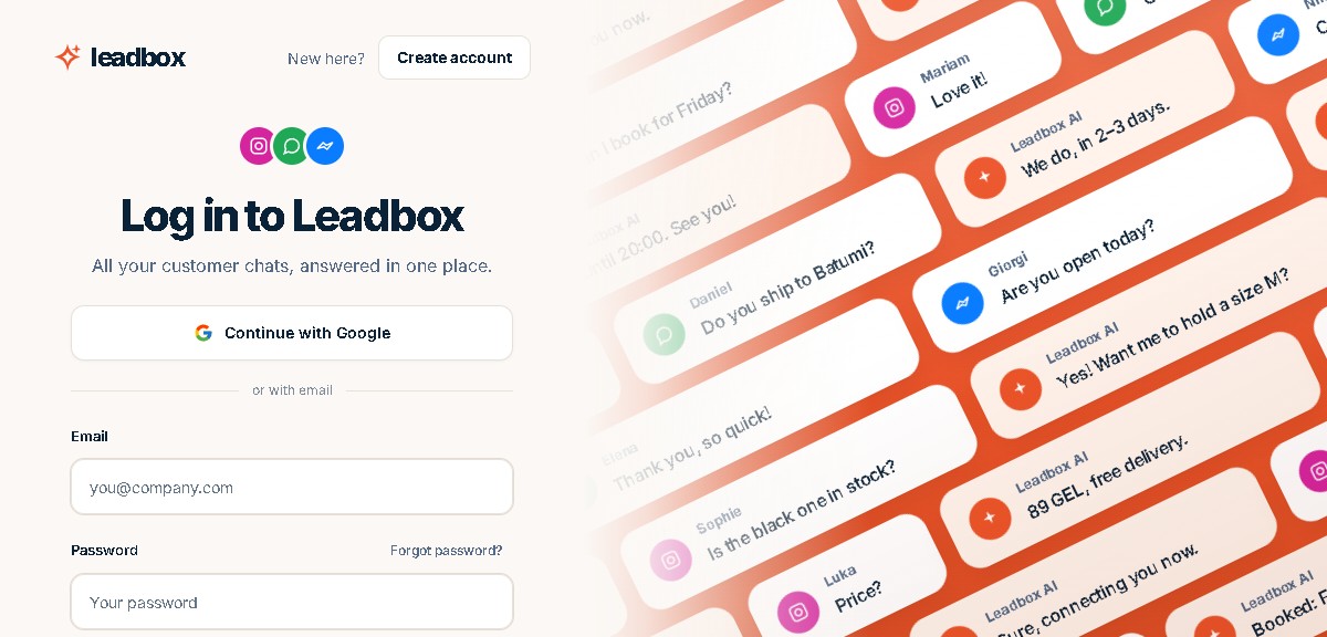 Leadbox — log in