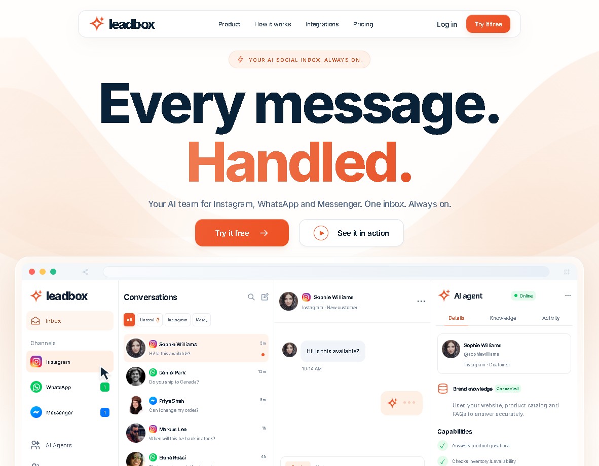 Leadbox AI social inbox — landing page